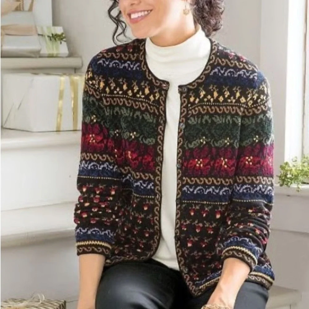 Vintage Appleseed's Multi-Color Classic Button Down Cardigan Sweater Size L